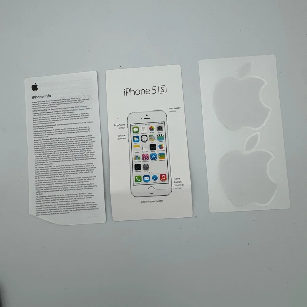 Used Apple iPhone 5s - 16 GB - Silver Box Manual Stickers‎ FOR PARTS